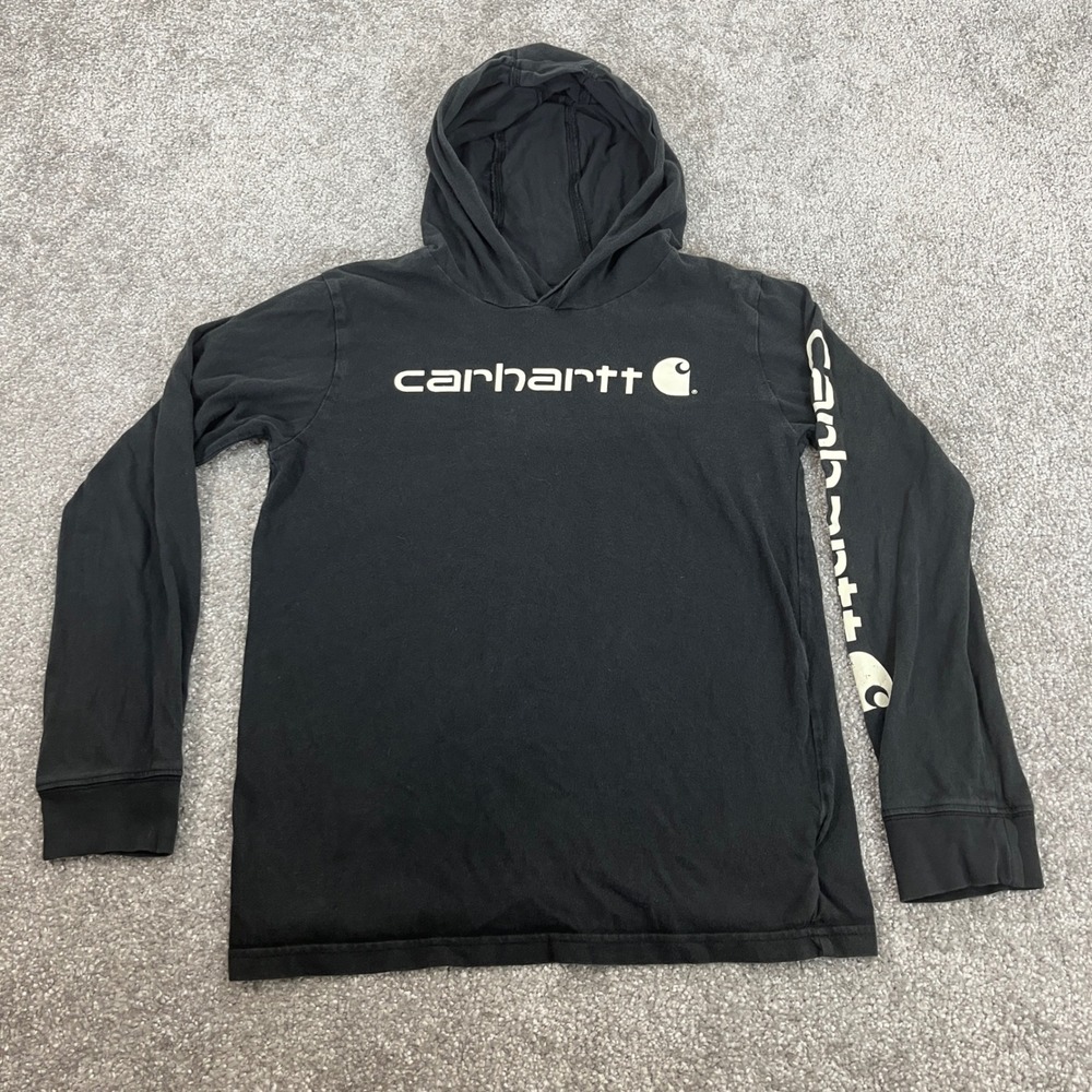 Carhartt Hoodie Boys Medium 10 12 Hooded T Shirt Long Sleeve Black Logo